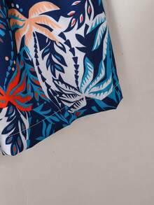 Boys' Short Sleeve Shirt Set, Summer New Arrival Sports Casual Coconut Tree Print Full-Printed Tops And Pants Matching Sun Hat Three Pieces, Perfect For Vacation - Multicolor - View 6