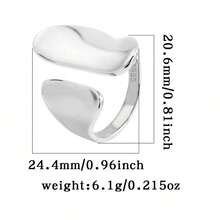 1pc S925 Silver Minimalist Asymmetrical Wide Band Adjustable Ring, Versatile Gift For Holidays - Silver - View 4