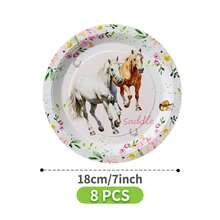 Conjunto de 1 unidade com pratos, guardanapos e copos descartáveis com estampa floral de cavalo, perfeito para aniversários, casamentos, festas e piqueniques em família. Serve 8 pessoas. Ideal para aniversários, casamentos, festas e piqueniques em família. - Multicolorido - Ver 9