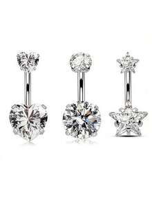 1 chiếc khuyên rốn bằng titan dạng nổi, chất liệu titan G23 ít gây dị ứng, ren trong, cỡ 14G, dành cho nữ. - Bạc - Xem 13