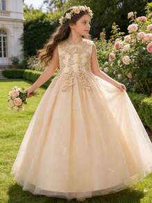 Teenage Girls Lace Bridesmaid Dress, Children's Wedding Princess Dress, Prom Dress, Princess Pageant Gown (Adolescent), Wedding Dress, Graduation Dress, Christmas Formal Dress - Champagne - View 3