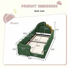 YOGLAD Twin Size Dinosaur Shaped Upholstered Bed Frame, 3D Dinosaur Headboard Platform Bed With Padded Guardrails, Bouclé Fabric Floor Bed, Solid Wood Slats And Reinforced Metal Frame, Space Saving Bed For Small Bedroom, Apartment, Modern Home Decor - màu xanh lá - Xem 2
