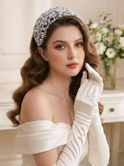 1pc Elegant Pearl Wide Headband With Sparkling Rhinestone Decor, Princess Style, Suitable For Bride, Wedding, Party, Banquet, Daily Casual, Gathering, Festival Events, Women Hair Accessories