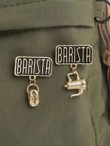 极简金属咖啡壶杯拉花盆可可豆咖啡馆服务员咖啡师徽章别针 - 彩色 - 查看 4