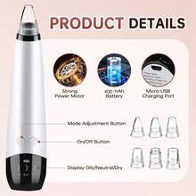 Hailicare 男女通用电动黑头仪，3档吸力，6个可替换吸头，53Kpa强劲吸力，400mAh电池，Micro-USB充电，情人节礼物 - 白色 - 查看 7