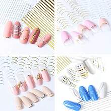 12 Pieces Nail Seal Fine Line French Seal Gold Sier Nail Seal Line Curve Nail Art Beautiful Nail Stickers DIY - 金 銀 - チェックする 6