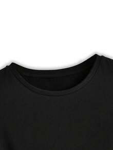 Realistischer Fuchsprint, Jungen-/Mädchenstil, geripptes T-Shirt aus reiner Baumwolle, Preppy-Stil, sportliche, weiche und atmungsaktive Kurzarm-Kinderbekleidung. - Schwarz - Übersicht 7