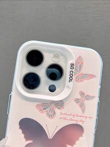 1pc Fashionable Pink Butterfly Invisible Bracket Phone Case With Mirror, Fits 11/12/13/14/15/16 Pro/17 Pro Max, Luxury Quality Full Protection Case, Valentine's Day Gift - Pink - View 6