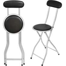 Gr8 Home Black Folding Bar Stool Breakfast High Back Chair Padded Round Desk Seat Kitchen - Black - View 5
