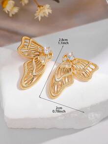 2 Pairs Exaggerated Unique Design Elegant Butterfly Shaped Sparkling Cubic Zirconia Stud Earrings, Suitable For Daily Wear And Gift - Multicolor - View 3