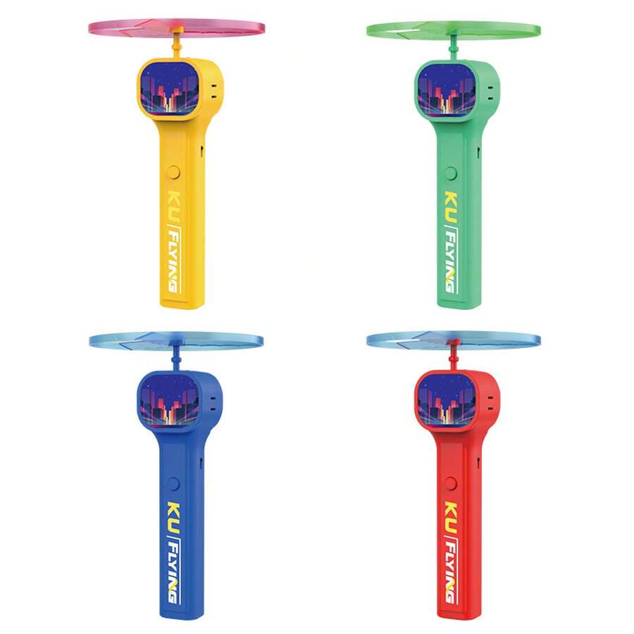 SKYQITIAN Outdoor Glow-In-The-Dark UFO Bamboo Dragonfly Launcher [Includes 6 Small Flying Butterflies, No Need To Worry About Losing Them] Parent-Child Interactive Electric Toy,Powerful Motor,One-Button Launch, Training Children's Outdoor Reaction Skills. - Yellow - Comes With 6 Small Flying Saucers - View 1