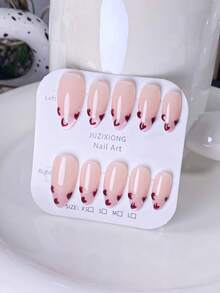 10片/套 手工裸粉至酒红渐变闪粉美甲贴纸（小号/中号/大号）：裸粉底色搭配酒红渐变闪粉装饰，甜美优雅的闪亮风格，丰富的层次感，适合约会、节日派对等场合，可重复使用，手工美甲贴片 - 玫瑰紅 - 查看 12
