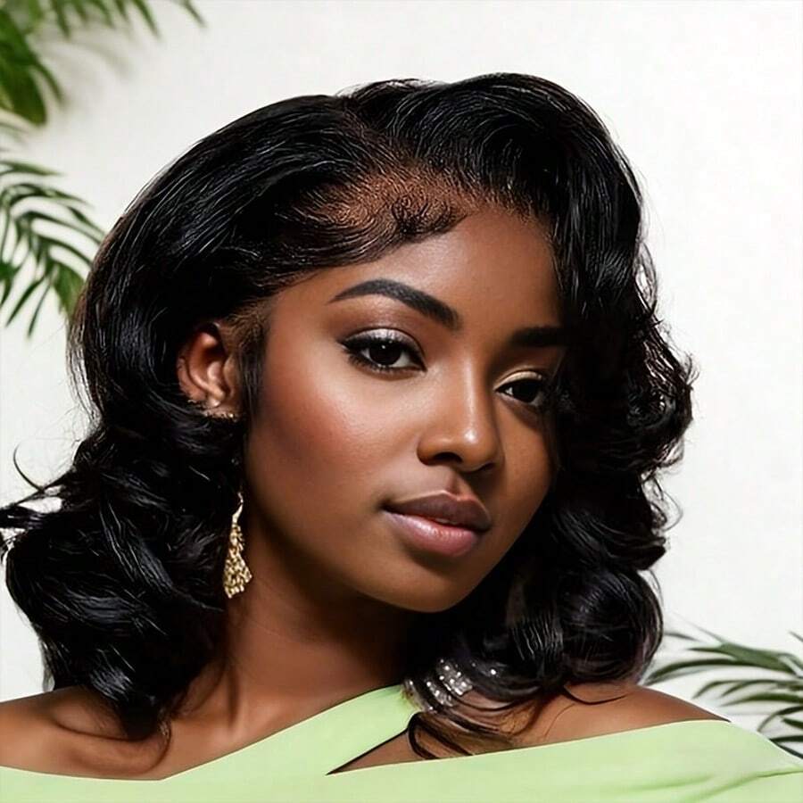 13x4 Body Wave Human Hair Wigs For Women | HD Lace Glueless Bob Wig With Pre Plucked Hairline, Brazilian Human Hair, 150% Density, Natural Black Color, Perfect For Daily Wear & Party & Holiday, Elegant Women's Wigs