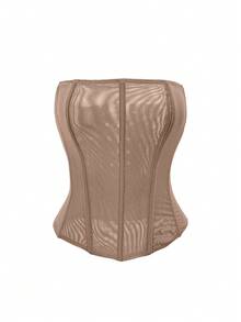 Vintage Elastic Mesh Sheer Cropped Bustier, Strapless Underwire Lace-Up Backless Corset, Sexy Outerwear For Music Festivals, Raves, Country Concerts, Summer Vacation - Coffee - View 4