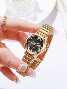 Women's Watch Stylish, Elegant, And Versatile Removable Strap, Round Dial Quartz Movement Perfect For Everyday Wear - Gold - View 2