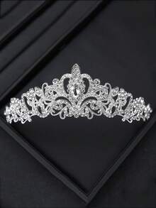 1件欧美奢华新娘皇冠头饰，水晶公主生日合金皇冠，适合婚礼、派对及其他场合 - 彩色 - 查看 5