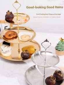 1 PC Gold-Plated Stainless Steel Double/Three-Layer Paper Cup Holder, Elegant Stainless Steel Paper Cup Holder For Festive Parties / Display Tower / Dessert Plate / Display Stand / Paper Cup Holder / Christmas / Wedding Banquet / Multi-Layer Dessert Stand / Eid / Valentine's Day / Easter (American Holiday) / / Jewelry Tray - Multicolor - View 3