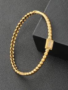 1pc Stainless Steel 18K Gold Plated Heart, Black Shell & Flower Inlaid With 4 Cubic Zirconia Open Cuff Bracelet, Stylish, Versatile, Suitable For Women For Daily, Party Wear, Gift For Girlfriend, Wife On Holidays - Gold - View 7