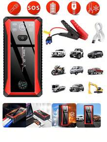 12V Portable Car Battery Jump Starter, With Power Bank Function, Car Charger, Emergency LED Light, Compass - Multicolor - View 10