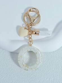 Shiny Marble Texture Uppercase English Resin Letter Set (26 Letters), 18K Gold Plated Lobster Clasp Chain Flat Ring 3 Pieces Set, Fashionable & Casual, Can Be Used As Cup Chain, Bag Chain, Phone Hanging Chain, Perfect For Birthday, Christmas Gifts, Car Accessories, Bag Charms, Campus Style, Gothic Style, Y2K Style - Beige - View 21