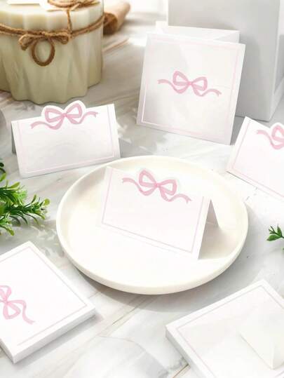 60pcs/30pcs/1pc Pink & Blue Bow-Shaped Place Cards, DIY Blank Seating Cards, Foldable Seating Cards, Wedding Guest Name Cards, Birthday Party Table Decor Gifts, Suitable For Wedding, Birthday Party, Dinner And Party Decoration, Name Place Tags