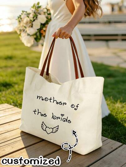Personalized Wedding Tote Bag, Bride & Mother Customized Tote Bag, Multi-Functional Leather Handle Shoulder Bag, Bride's Mother Birthday Wedding Party Appreciation Gift, Bride & Groom Wedding Bridesmaid Gift, Wedding Favors