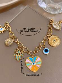 مجموعة قلادة وسوار قابلة للتعديل بتميمة قلب محظوظ بوهيمي للنساء، مطلي بالذهب عيار 18 قيراط من الفولاذ المقاوم للصدأ مع خرز أكريليك وتعاويذ عين الشر والخف، مناسبة لعيد الحب، الحفلات، الحفلات الراقية، الاستخدام اليومي، المواعدة، مهرجانات الموسيقى، العطلات، أعياد الميلاد، هدية رمزية أنيقة - متعدد الألوان - مشاهدة 8