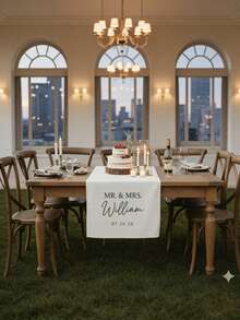 Customized Wedding Table Runner With Initials And Date, Wedding White Chiffon Tablecloth, Wedding Arch Decor, Wedding Reception, Bridal Shower, Party Decor, Birthday Parties, Dining Table Centerpiece Decoration, Personalized Gift - Multicolor - View 9