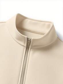 1件男士轻薄半拉链领纯色卫衣 - 杏色 - 查看 4