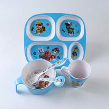 Paw Patrol Figure Cartoon Dinnerware Set - Plastic Plate With Spoon And Fork, Cartoon Character Design Meal Tray Cute And Durable Rice Spoon Preschool Complementary Food Tableware Model Gifts - Multicolor - View 6