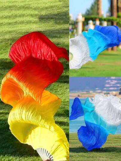 1 szt. 1,5 m dwustronny wachlarz składany z jedwabiu, wachlarz do tańca brzucha z gradientem kolorów i przedłużonym przepływem, profesjonalny wachlarz do ćwiczeń na pokaz sceniczny, rekwizyt do tańca w stylu chińskim