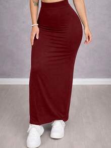 Long Midi Skirt, High Waist, Tube Style, Foreign Blogger Fashion - Màu Đỏ Sâu - Xem 2