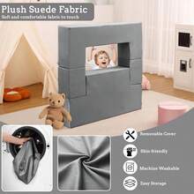 Sofá modular de Juego para niños, 6 Piezas, sofá modular para Sala de Juegos, sofá modular de Espuma para niños, sofá Convertible con Funda extraíble, Color Rosa - Gris - Ver 2