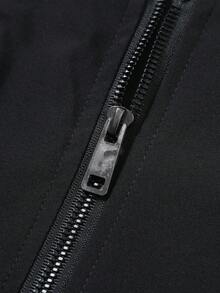 Driftmere Loose Retro Patchwork Zip-Up Jacket, Colorblock Racing Style Stand Collar - Black and White - View 6