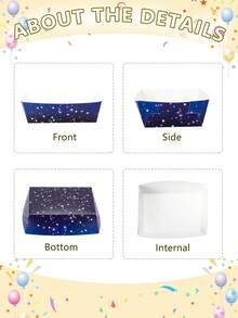 10个/30个/50个装蓝色星系主题派对纸质食物托盘，星系太空纸质食物船，适用于盛放零食、糖果、爆米花、热狗，适合宇航员主题生日派对、婴儿派对装饰 - 彩色 - 查看 4