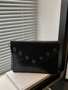 春季新款时尚简约手拿包，休闲通勤信封包，独特铆钉设计小方包，女士款 - 黑色 - 查看 1