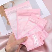 20pcs Sweet Pink Bow Zipper Bags, Transparent Resealable, Suitable For Jewelry Packaging, Small Retail Item Display, Gift Party Packaging - Pink - View 7