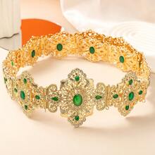 1pc Middle Eastern Style Long Dress Waist Belt, Square Hollow Carved Gold-Plated Adjustable Length, Arabic Bride Wedding Kaftan Waistband - One Size - View 19