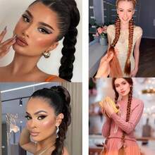 长款马尾辫接发，直发女士24英寸编织直发接发，配有自然柔软的合成发圈，适合日常使用 - 彩色 - 查看 6