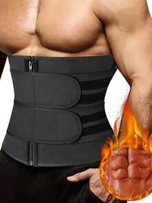 Men's Double Waist Trainer - Zipper Abdominal Control Belt, Tightener Shaper For Tummy Tuck - Black - View 1