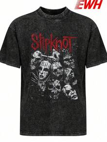 Band Rock American Retro Washed Short Sleeve T-Shirt Men's And Women's Cotton Crew Neck Pullover Half SleeveDG004 - màu đen - Xem 3