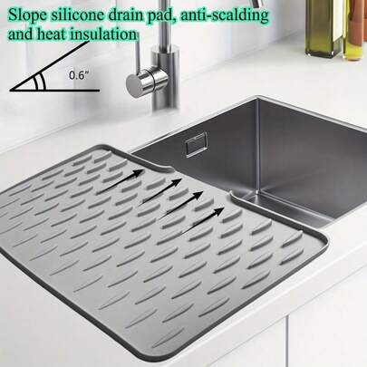 1 片防滑硅胶沥水垫，耐热表面，内置沥水系统 - 多用途 - 适用于台面、水槽和冰箱 - 易于清洁，经久耐用的厨房沥水垫