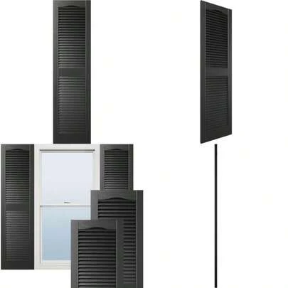 Ekena Millwork Lifetime Vinyl LL1S12X03600BL Standard Cathedral Top Center Mullion Open Louver Vinyl Shutters W/Installation Shutter-Lok's And Matching Screws Per Pair 12"W X 36"H Black