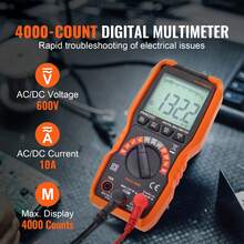 Digital Multimeter, 4000 Counts, Multimeter Tester DC AC Voltmeter NCV, Ohm Volt Amp Tester With Test Probes For Voltage Current Resistance Capacitance Continuity Diode Duty Ratio Frequency TRMS - Orange - View 3