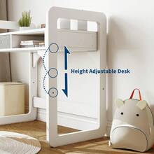 Kids Desk And Chair Set, Study Desk For Boys And Girl, Wooden Kids Writing Table With Cloth Drawers And Pen Holder - White - View 4