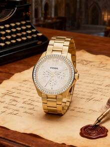 Fossil 42mm Women's Quartz Watch, Gold Dial, Genuine Leather Strap, 50M Water Resistant AM4482 - Gold - View 8