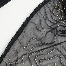 One-Piece Black Lace Embroidered Beaded Sequin Headscarf Elegant Hairband Mesh Triangle Square Scarf Headwrap Evening Hair Accessory - 黑色 - 查看 3