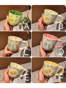 Ins Style Ceramic Mug With Deer & Rabbit Motif, Handmade Crafted Cup Body, Suitable For Coffee, Juice, Tea, Beverages, Daily Use, Home, Restaurant, Office, Gifts, Holiday Presents - Multicolor - View 10