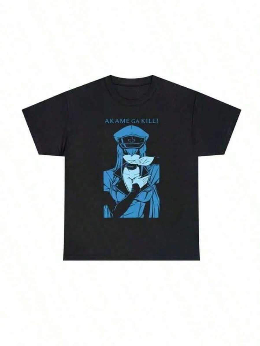 Shirts Men's Round Neck T Shirt Unisex Akame Ga Kill Esdeath Anime Shirt, Manga Waifu Shirt,Digital Print T Shirt Manga Japanese Theme Casual Tee Loose Fit Summer Men's Pure Cotton T-Shirt Effortless Styling, Showcase Your Unique Style - Black - View 1