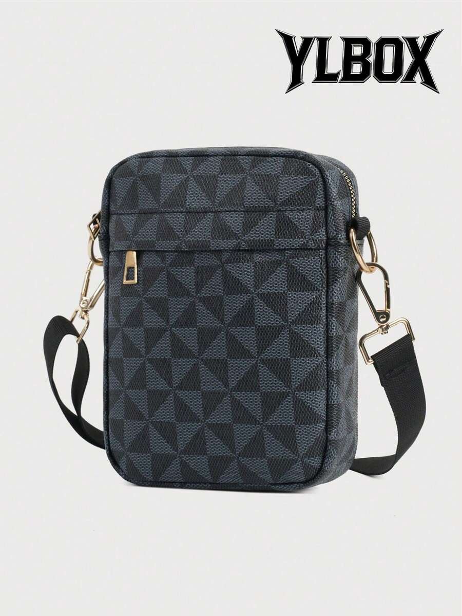 新款男士休闲多功能单肩包，斜挎包，旅行收纳包，复古印花单肩包 - 藏蓝色 - 查看 1